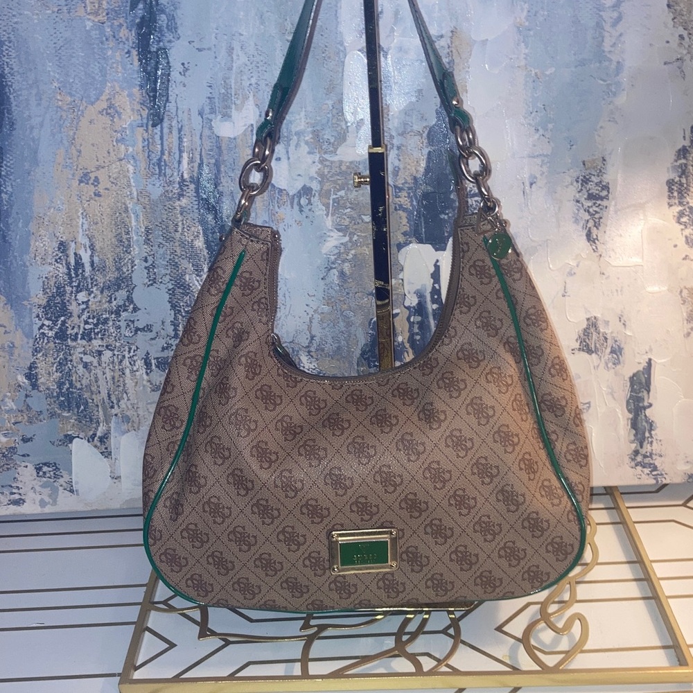 NWOT Guess HOBO  Calista Satchel  Brown and Green Designer Women's Bag